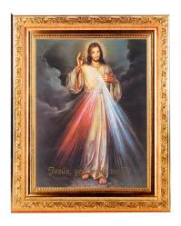  DIVINE MERCY (SPANISH) IN A FINE DETAILED SCROLL CARVINGS ANTIQUE GOLD FRAME 